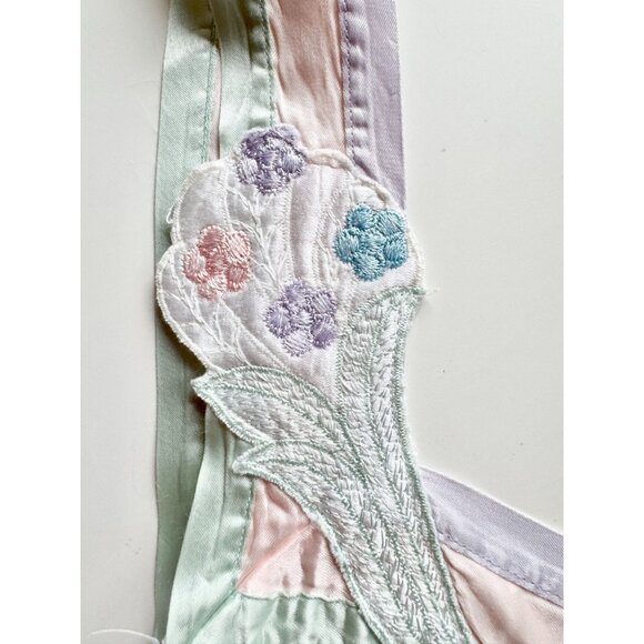 Vintage Unbranded White Satin Pastel Striped Negligee Nightgown Gown, One Size - Picture 7 of 10